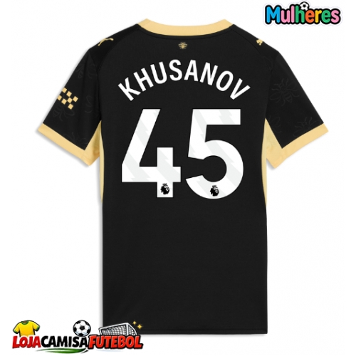 Camisa de Futebol Manchester City Abdukodir Khusanov #45 Equipamento Secundário Mulheres 2026-27 Manga Curta
